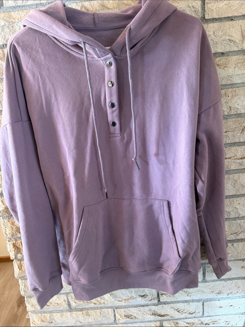 Men's Lavender Hooded Pullover Shirt with Button Placket